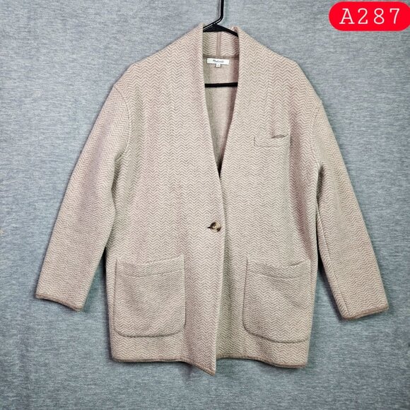 Madewell 100% Merino Herringbone Mattson Sweater One bottom Coat Women's Size S - Picture 4 of 12